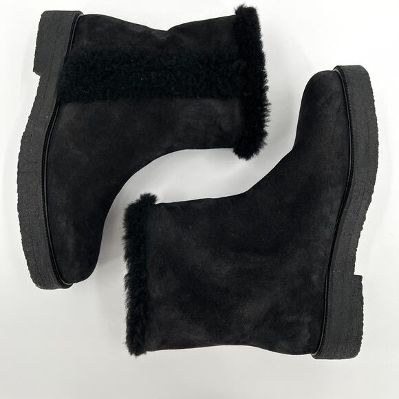 STAUD Shearling Boots Womens Black 9 Suede Flat Pull on Winter Short Round Toe - Picture 5 of 7
